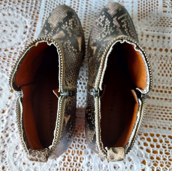 LUCKY BRAND Leather Ankle Snakeskin Bootie Double Zipper Stacked Block Heel Sz 8 - Picture 9 of 14